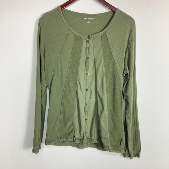 Woolrich Army Green Cardigan With Corduroy Details Size Medium - Picture 2 of 16